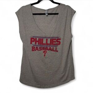 Next Level Phillies Baseball V-Neck Sleeveless Shirt XL Gray Red